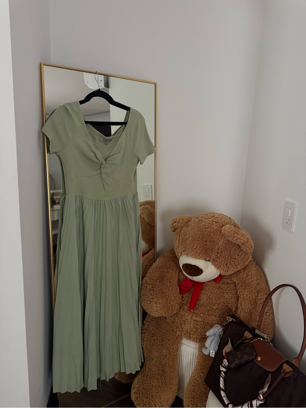 Guess Girls Sage Green Pleated Midi Dress